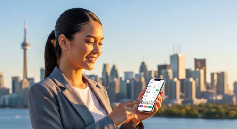 Newcomer in Canada using banking app.