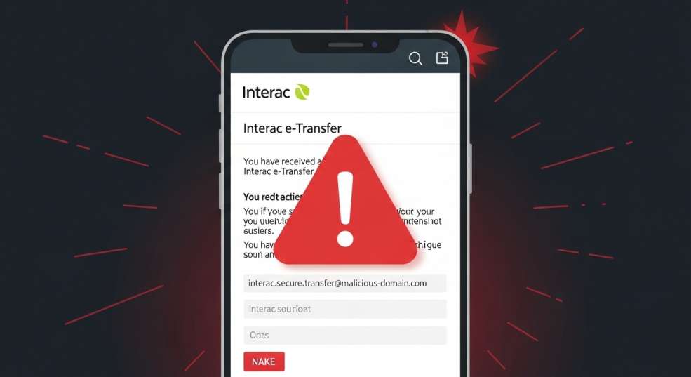 Warning graphic about Interac e-Transfer phishing scams in Canada