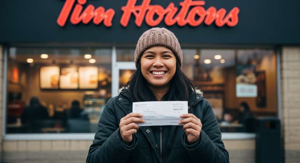 Receiving paycheck in Canada.