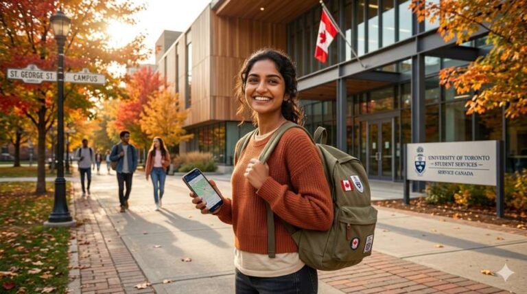 Smiling international student in Canada