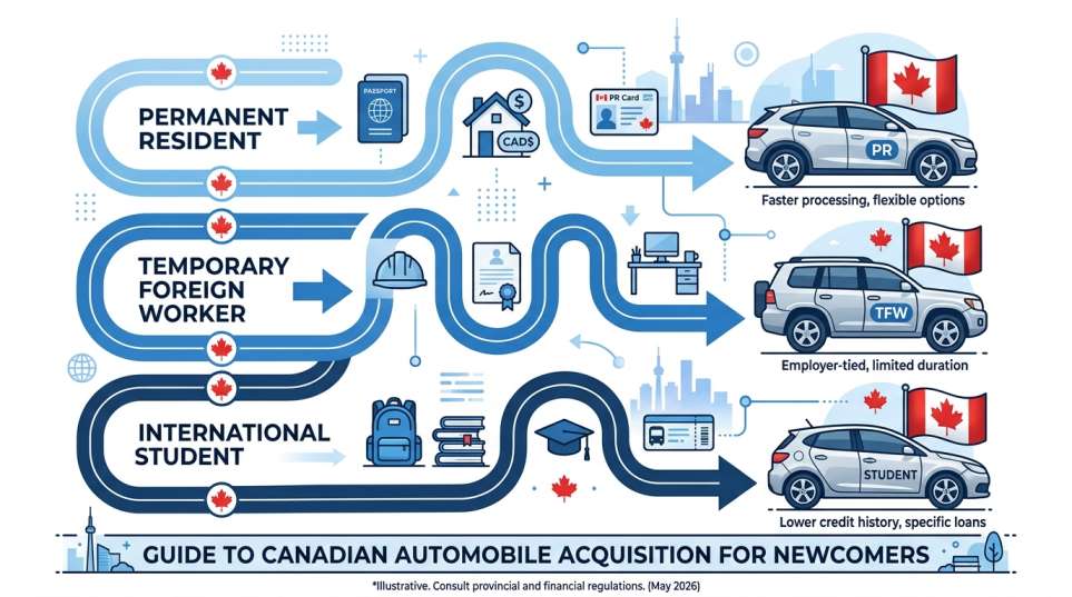Newcomer auto loan eligibility pathways in Canada for PRs, TFWs, and international students