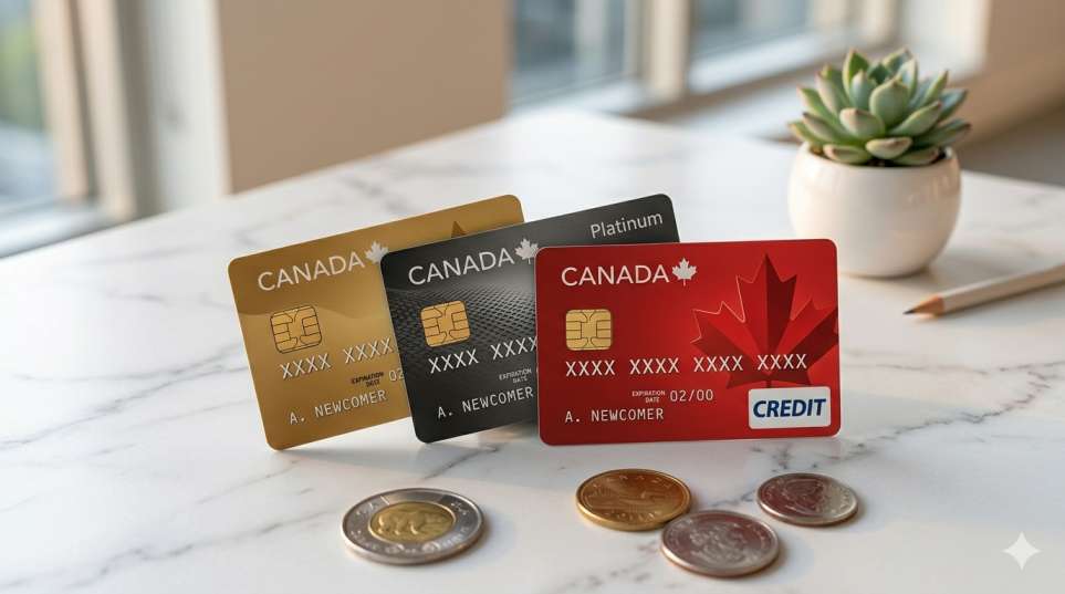 Newcomer secured credit cards in Canada displayed on a clean modern surface