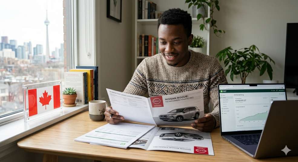 Newcomer to Canada reviewing finances and saving for car loan down payment