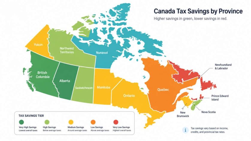 Map of Canadian provinces showing different Basic Personal Amount tax credit values for 2025