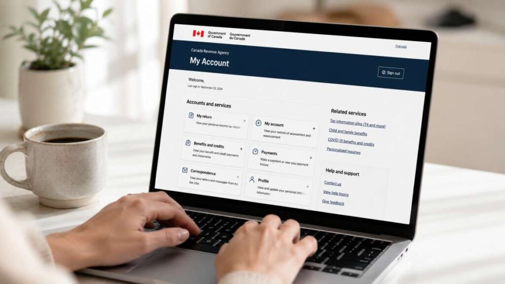 Person checking CRA My Account online